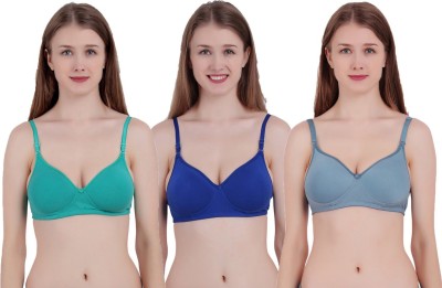 Brave One ]Pack of 3 Women T-Shirt Lightly Padded Bra (Grey, Blue) Women T-Shirt Lightly Padded Bra(Grey, Blue)