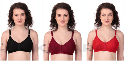 JIKADARA Pack of 3 Front Open Women Full Coverage Non Padded Bra(Multicolor)