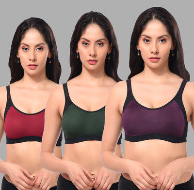 CURVZEX disha Women Sports Non Padded Bra(Dark Green, Red, Purple)