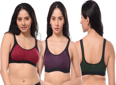 CURVZEX ANAYA Women Sports Non Padded Bra(Purple, Dark Green, Red)