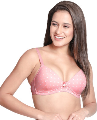 taabu Taabu Everyday Polka Printed Padded 3/4th Coverage T-Shirt bra - Orange Women Push-up Lightly Padded Bra(Pink)