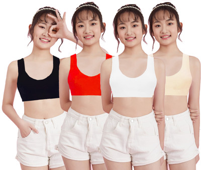 BRAAFEE Girls Cotton sports non padded uniform gym bra for teenager Girls Sports Non Padded Bra(Multicolor)