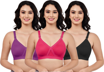 BOOMSHY Pack of 3 Women Full Coverage Non Padded Bra Color (Purple:Pink:Black) Women Full Coverage Non Padded Bra(Multicolor)