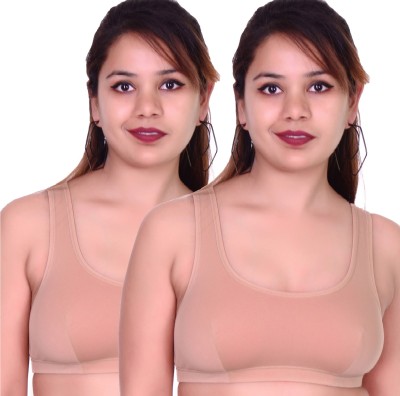 BODY & LOVELY SANIA CHOPRA SPORT BRA VERY SOFT COMFORT SKIN TOUCHLESS ELASTIC PACK-2 Women Full Coverage Non Padded Bra(Beige)