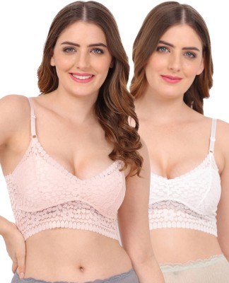 AMOUR SECRET Amour Secret Lacy Bralette Bra Women Bralette Lightly Padded Bra(White, Pink)