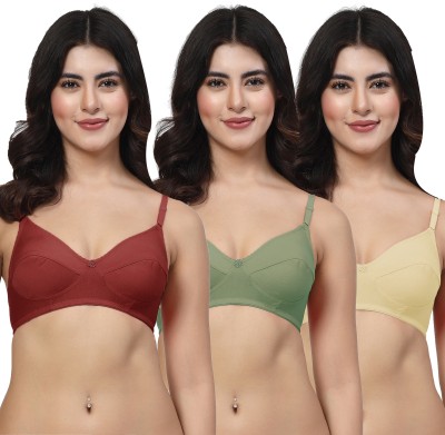 LILY manoop Women Everyday Non Padded Bra(Maroon, Green, Beige)