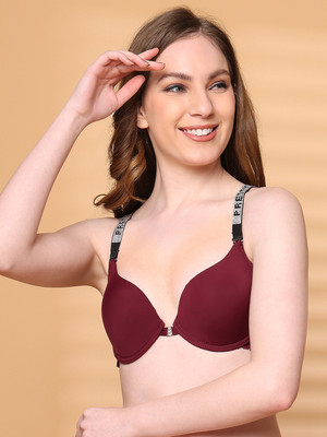Quttos Women Plunge Lightly Padded Bra(Maroon)