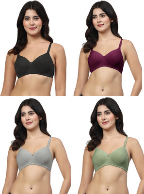 LILY Dapyklis Women T-Shirt Lightly Padded Bra(Black, Purple, Green, Grey)