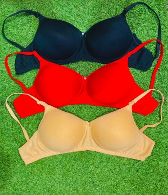 VETPINS Cotton Rich Soft Padded Non-Wired Multiway T-Shirt Bra Women T-Shirt Lightly Padded Bra(Red, Black, Gold)