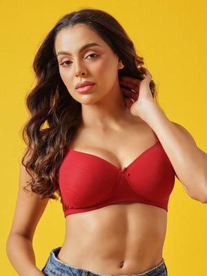 Clovia Padded Non-Wired T-Shirt Bra Women T-Shirt Lightly Padded Bra(Red)