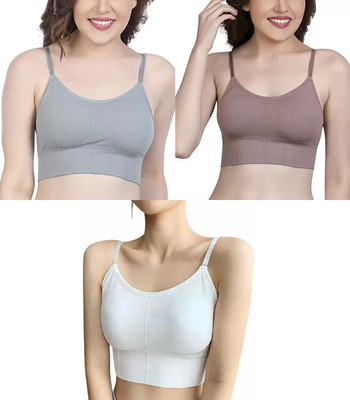 Shophousses Women's Cotton Lightly Padded Pull On Sport Bra For Everyday Wear Women Everyday Lightly Padded Bra(Grey, Pink, White)