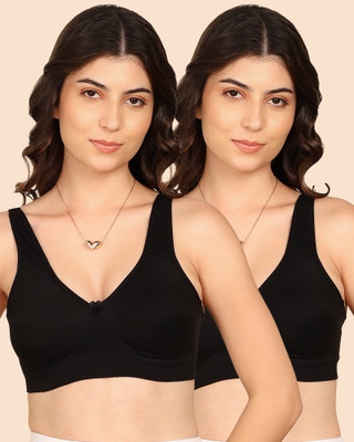 KOMLI Komli Bonded Breathable Cotton Plus Size Full Coverage Non-Padded Bra Women T-Shirt Non Padded Bra(Black)