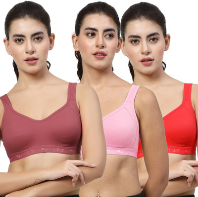 LILY Strops555 Women Sports Non Padded Bra(Maroon, Pink, Red)