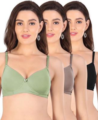 Arc de Shapes Women Lycra Everyday T-Shirt Bra with Detachable Strap PCK 3 Women Push-up Lightly Padded Bra(Multicolor)