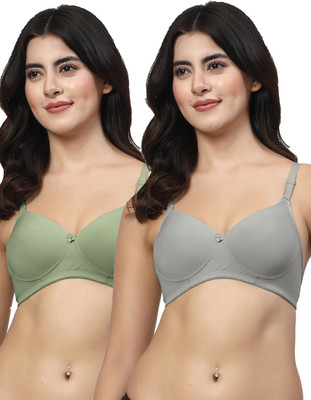 LILY Women Full Coverage Lightly Padded Bra(Green, Grey)