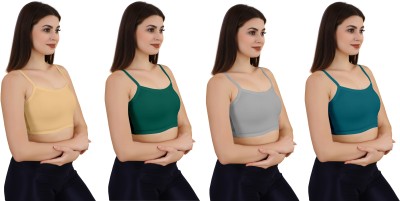 FIONIQ Women's Cotton Lycra Free Size Non Padded Pull On Sport Bra Women Sports Non Padded Bra(Gold, Dark Green, Grey, Green)