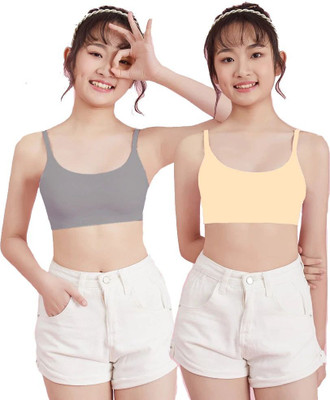 BRAAFEE 2_SLIP_GC Girls Non Padded Thin Strap Bra for Girls Non-Wired Gym Workout Girls Training/Beginners Non Padded Bra(Multicolor)