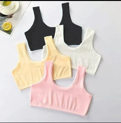 BRAAFEE Pack of 4 (B W C baby) Girls Stretchable Cotton sleep non padded sports gym bra Women Sports Non Padded Bra(Multicolor)