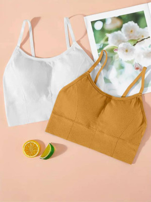 Havenhues Women Bralette Lightly Padded Bra(White, Yellow)