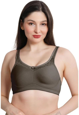 Inner Amour Women’s Cotton Stylish Bra – Non Padded with Lace Neckline Women Minimizer Non Padded Bra(Purple)