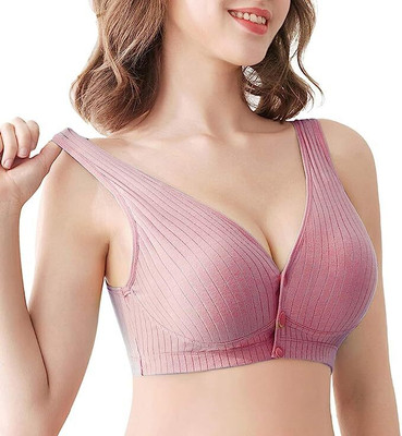EYEOFPANTHER Women's Maternity Button Front Nursing Bra Comfy Wireless Breastfeeding Bras Women Maternity/Nursing Lightly Padded Bra(Orange)