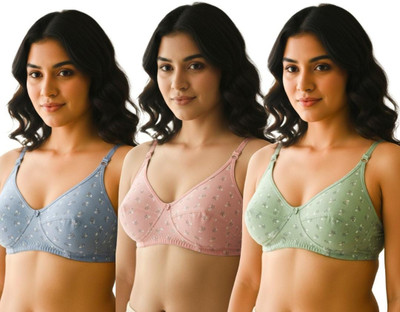 byoubra Englishprint Women Full Coverage Non Padded Bra(Light Green, Light Blue, Pink)