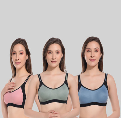 CURVZEX ZAMBIA Women Sports Non Padded Bra(Pink, Green, Blue)