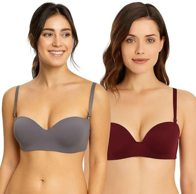 Hpa Women Lightly Padded Bra, Slip-on Comfortable Sports Bra Women Push-up Heavily Padded Bra(Grey, Maroon)