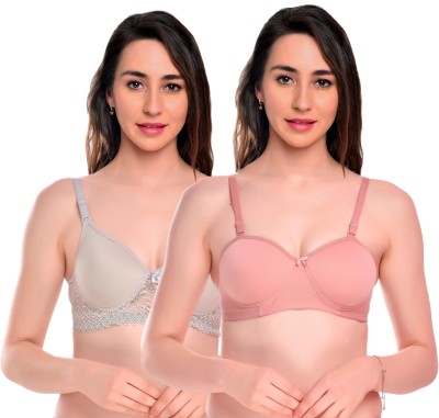 Brumot Fashion Women Everyday Lightly Padded Bra(Grey, Pink)