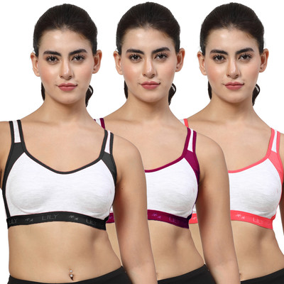 LILY Strops999 Women Sports Non Padded Bra(Black, Purple, Red)