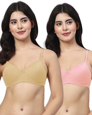 LILY maofcigam Women T-Shirt Heavily Padded Bra(Beige, Pink)