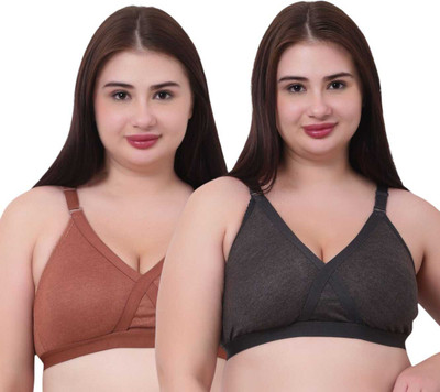 SuTJena Women Full Coverage Non Padded Bra(Brown, Black)