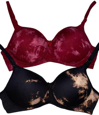 SUPER BEAUTY SB Super beauty stylish women padded bra pack of 2 Women T-Shirt Lightly Padded Bra(Maroon, Black)