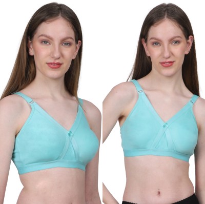 STRIGN Cotton Hosiery Full Cup Non Padded Wire Free Soft Bra Women Everyday Non Padded Bra(Light Green, Purple)