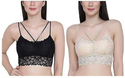 ak style Bralette Bra Women Everyday Lightly Padded Bra(Black, Beige)