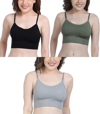 NSUSU Women Cami Bra Heavily Padded Bra Women Cami Bra Lightly Padded Bra(Black, Green, Grey)