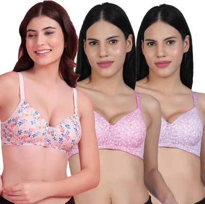 Shyam Sons FLAIR Polypad Women T-Shirt Lightly Padded Bra(Pink, Pink, Purple)