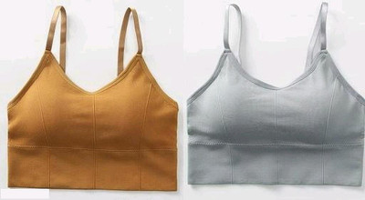 DKOALE Women Cami Bra Lightly Padded Bra(Grey, Yellow)