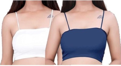 BRANKLY Women Cami Bra Lightly Padded Bra Women Cami Bra Lightly Padded Bra(White, Dark Blue)