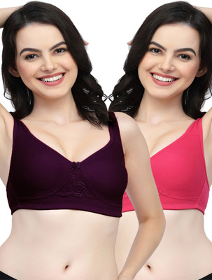 COLLEGE GIRL CG1214 Double Layered Women T-Shirt Non Padded Bra(Purple, Pink)