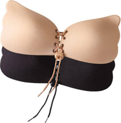 gvv Women’s Stick-On Strapless Push-Up Bra with Adjustable Drawstring Women Stick-on Lightly Padded Bra(Black, Beige)
