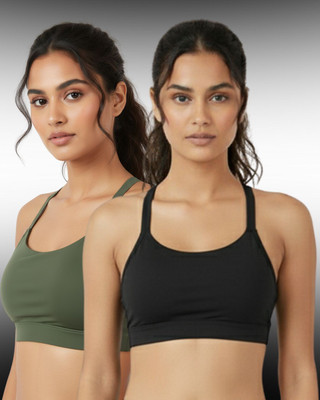 BOLDBEAUTY Comfortable Non Padded Wire free Bra Women Bralette Lightly Padded Bra(Green, Black)