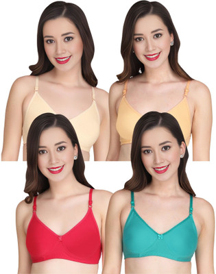 Tulzott Women Everyday Non Padded Bra (Pack Of 4) for T-Shirt Saree Dress Sports Garment Women Everyday Non Padded Bra(Beige)