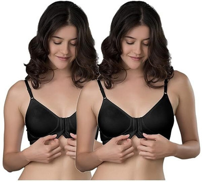 victoria enterprise Women Front Closure Full Coverage Non Padded Non Wired Bra Women Full Coverage Non Padded Bra(Black)