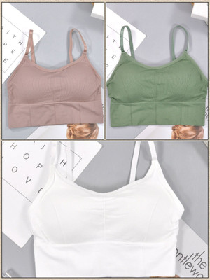 MAHEK CREATIVE Women T-Shirt Lightly Padded Bra(Brown, Green, White)