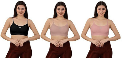 Jiyancreation olid Colour Women's Cotton Blend Bra for Every Day-2122 Women Bralette Lightly Padded Bra(Black, Brown, Pink)