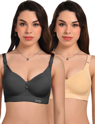 FigureFit Powerfully Support Women Minimizer Heavily Padded Bra(Black, Beige)