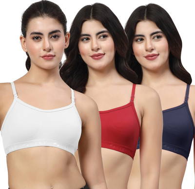 LILY 3321Mino Women Sports Non Padded Bra(White, Maroon, Dark Blue)