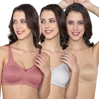 kalyani Martin Non-Padded Seamless Cups Moulded Bras with Cushioned Straps | Pack of 3 Women Everyday Non Padded Bra(Grey)