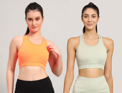 BEING RUNNER Women Sports Non Padded Bra(Orange, Light Green)
